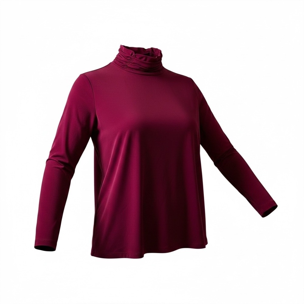Susan Graver Modern‎ Essentials XLP Berry Wine Ruched Mock Neck Liquid Knit Top